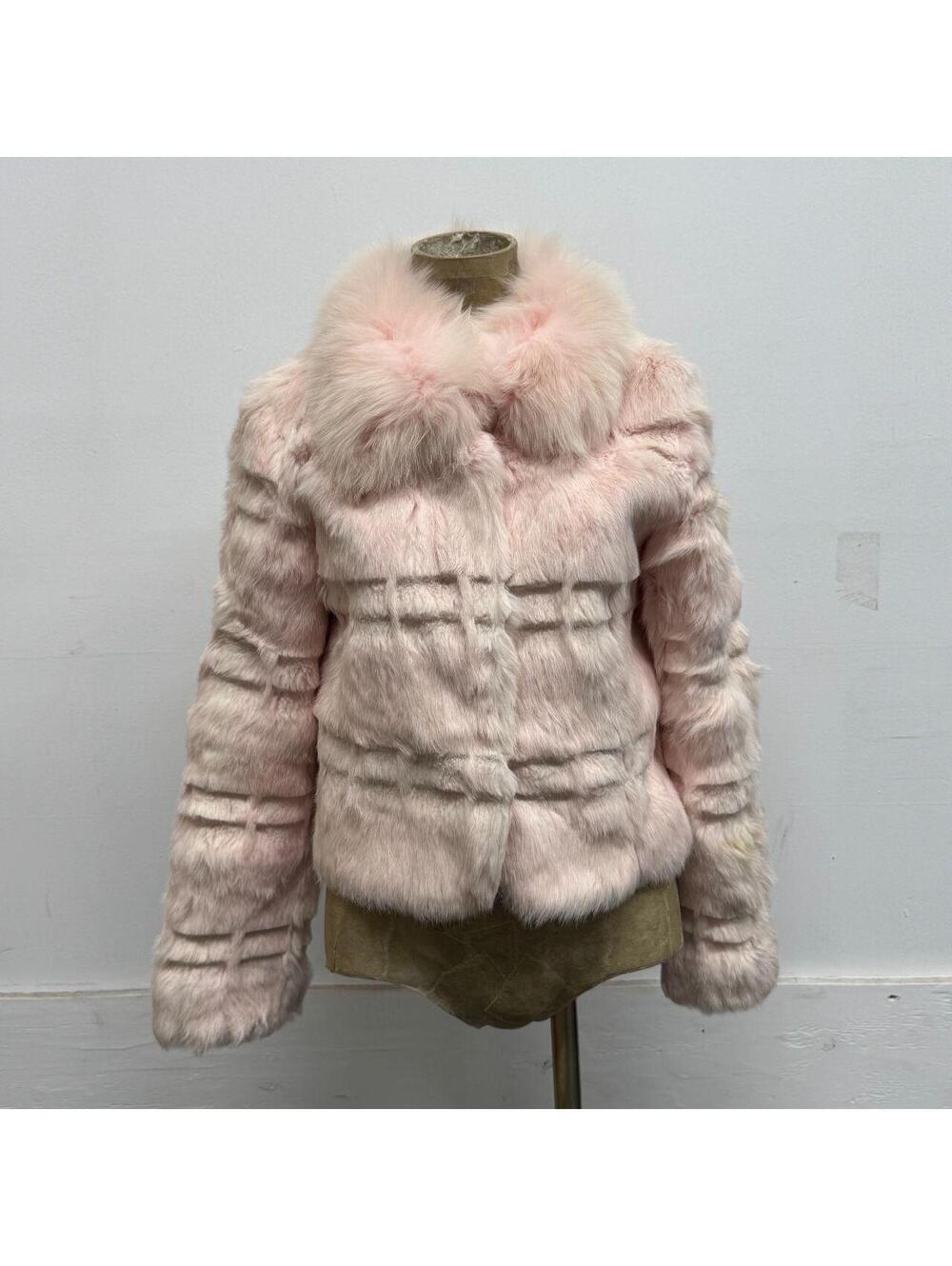Vintage Y2K Pastel Baby Pink Rabbit & Fox Fur Jacket Coat